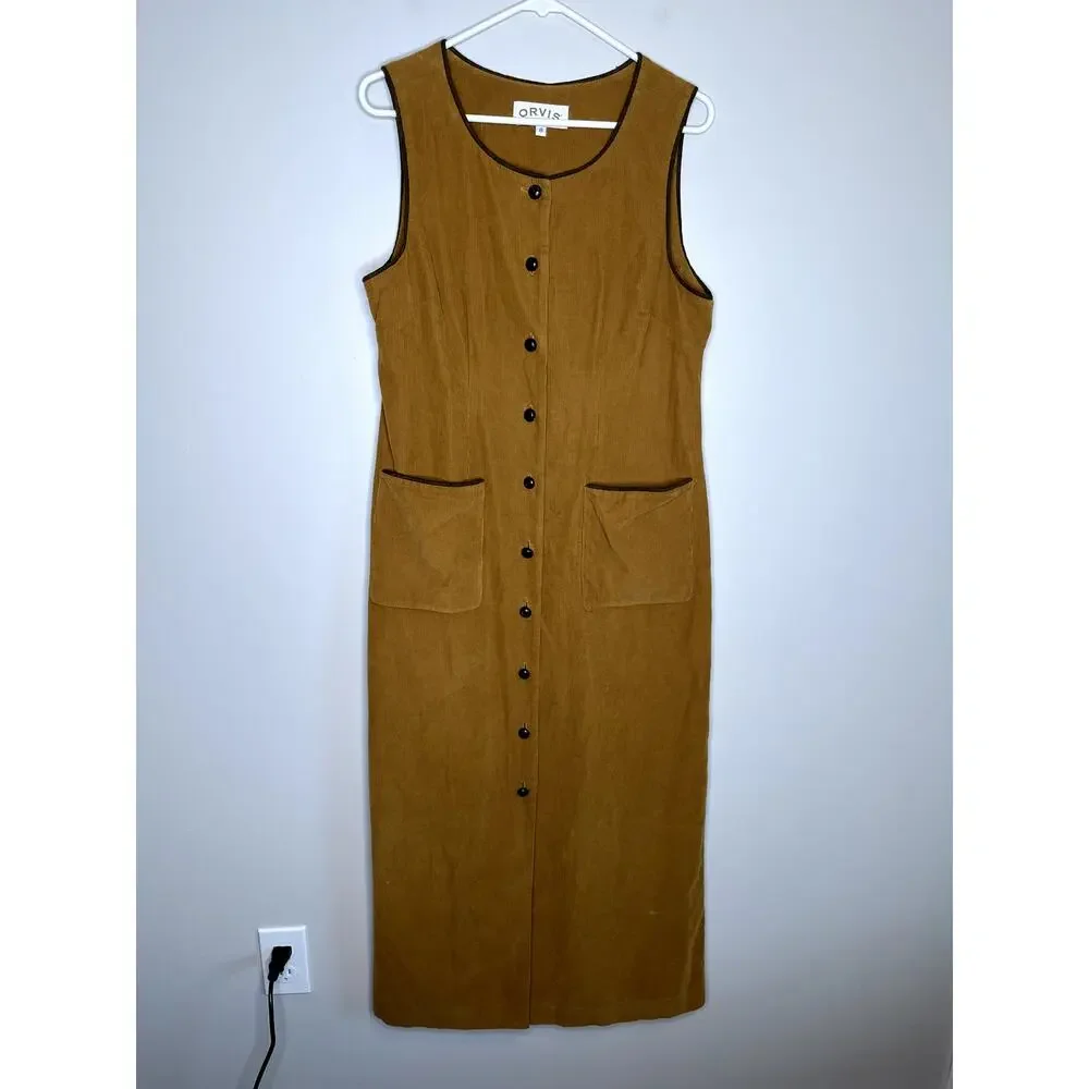 Orvis Brown Sleeveless Button-Down Dress - Picture 1 of 6